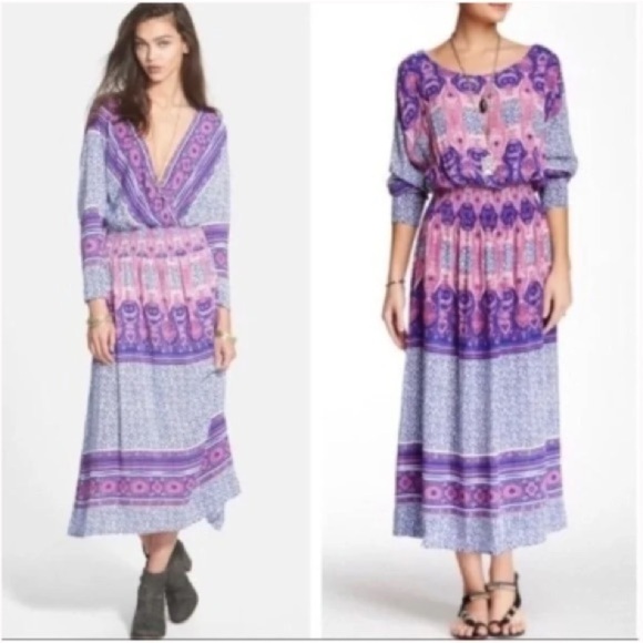 Free People She's a Lady Reversible Royal Purple Midi Maxi Boho Dress, XS - Picture 1 of 13